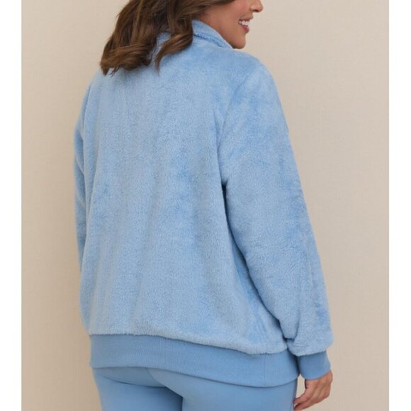 Torrid Faux Fur Active Bomber Jacket Happy Camper Blue Women's Plus Size 1X - Picture 3 of 8